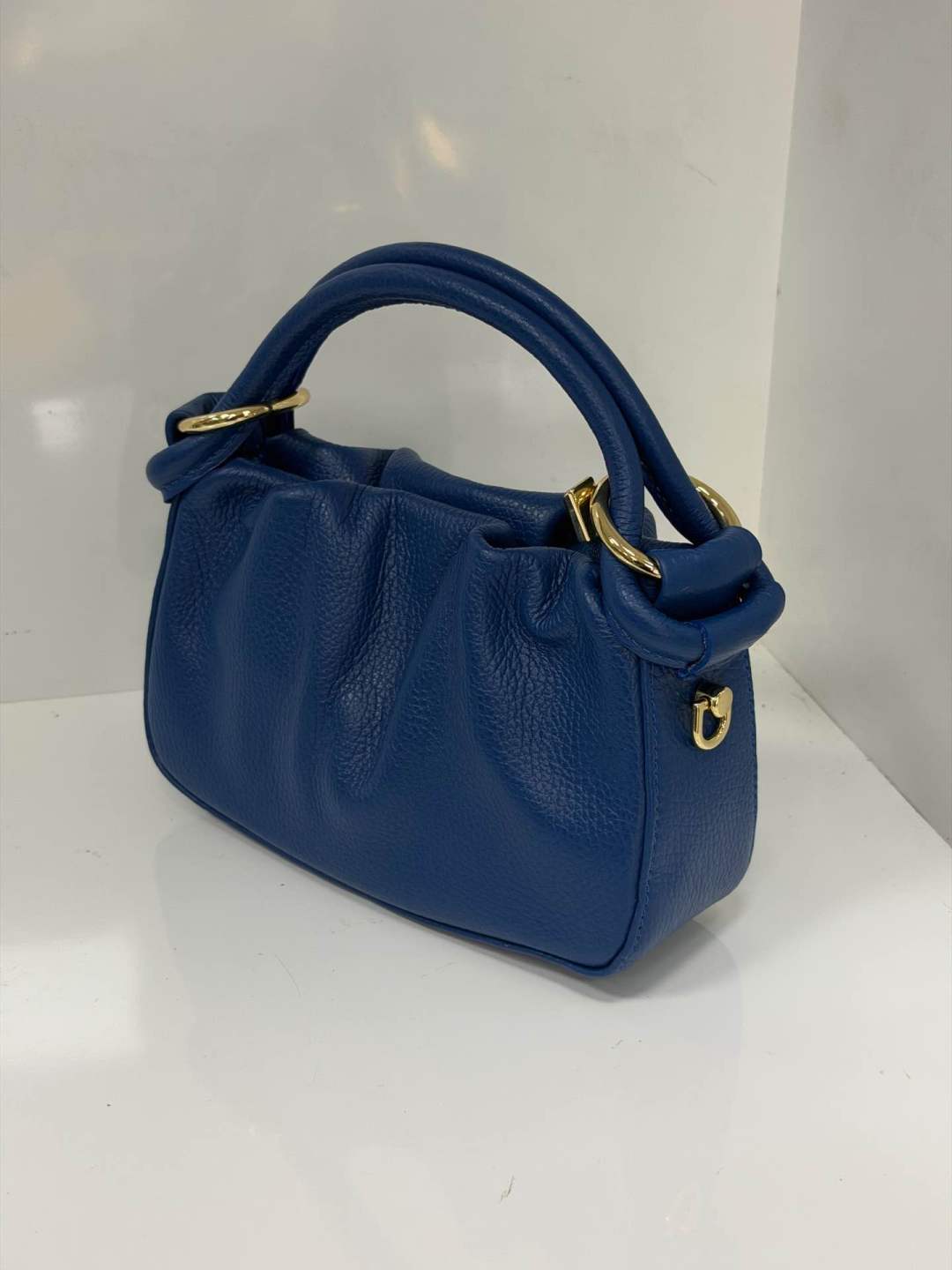 ST134 Bright Blue Ruched Top Handle Bag