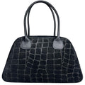 Mi173 Black Croco-Print Suede Bowling Bag