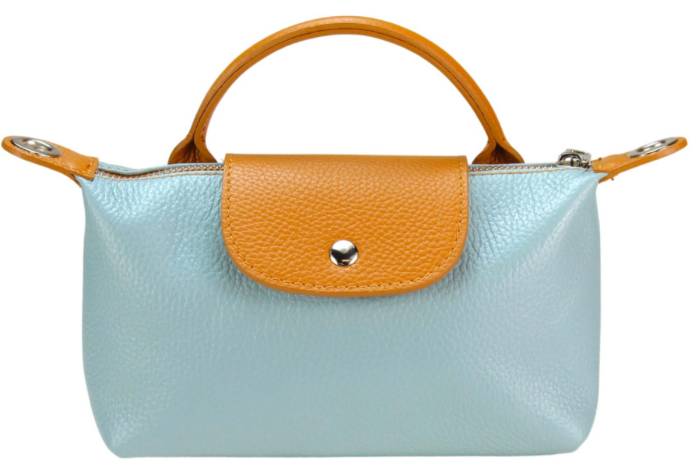 LOLOBLU Italian Leather Blue Small Handbag w/ Snap Closure