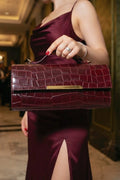 ZZ158 Burgundy Croco Leather Pochette Bag