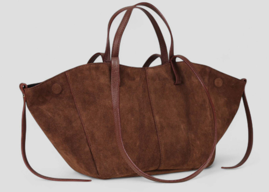 95DB Italian Suede Leather Dark Brown Travel  Bag w/ Pouch