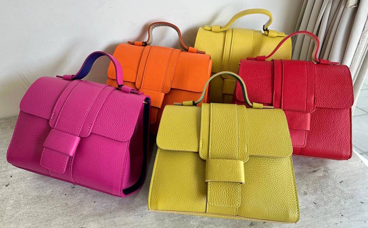 LCELYE Italian Yellow Elegant Structured Handbag Top Handle