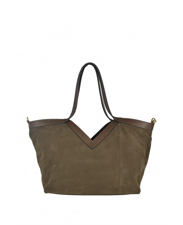 IBSVOL Italian Olive Suede V Shopping Bag w/ Removable Strap