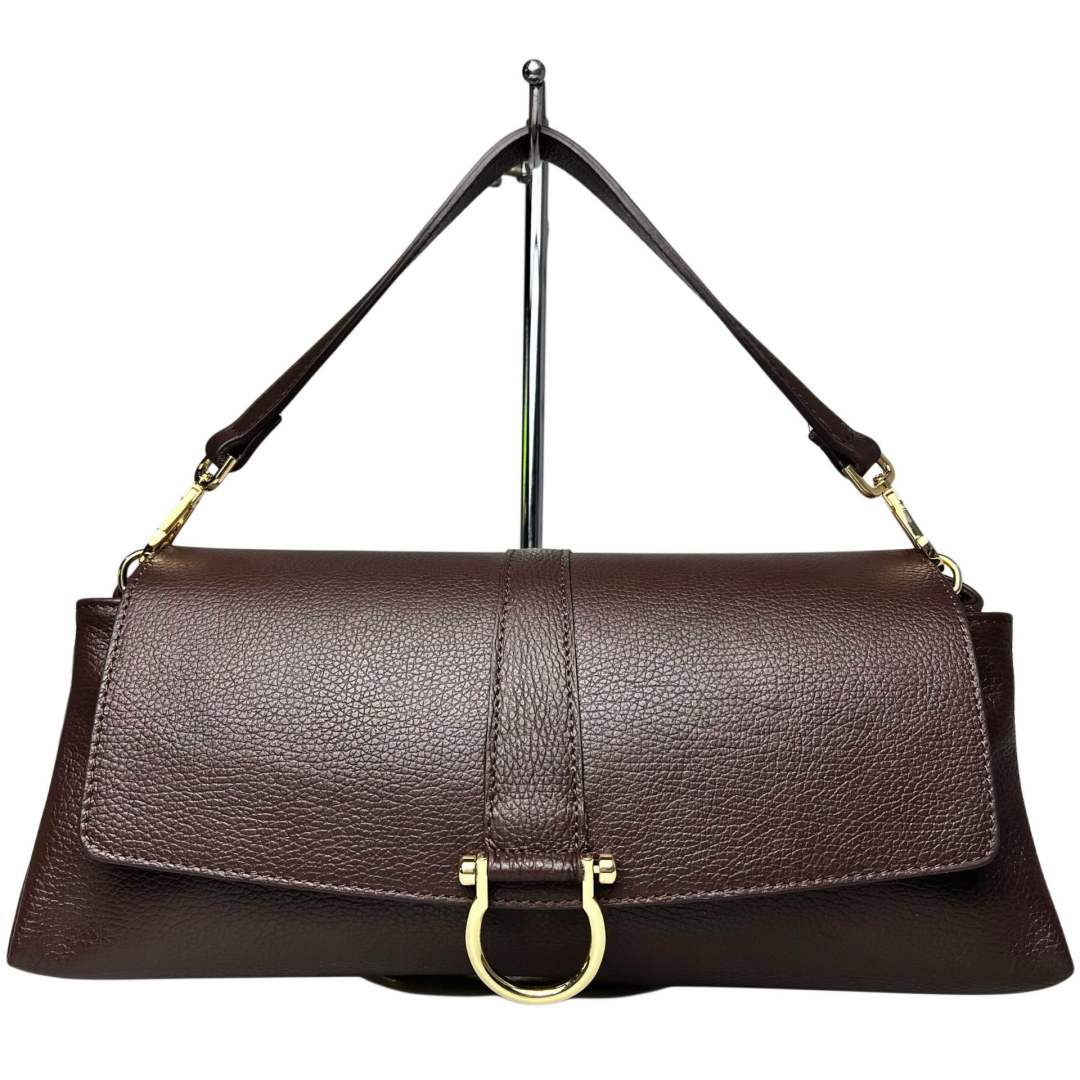 MI606 Dark Brown Leather Flap Shoulder Bag