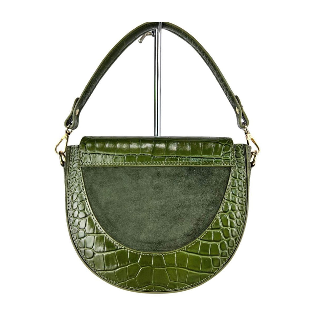 MI616 Olive Green Suede Croc Saddle Bag