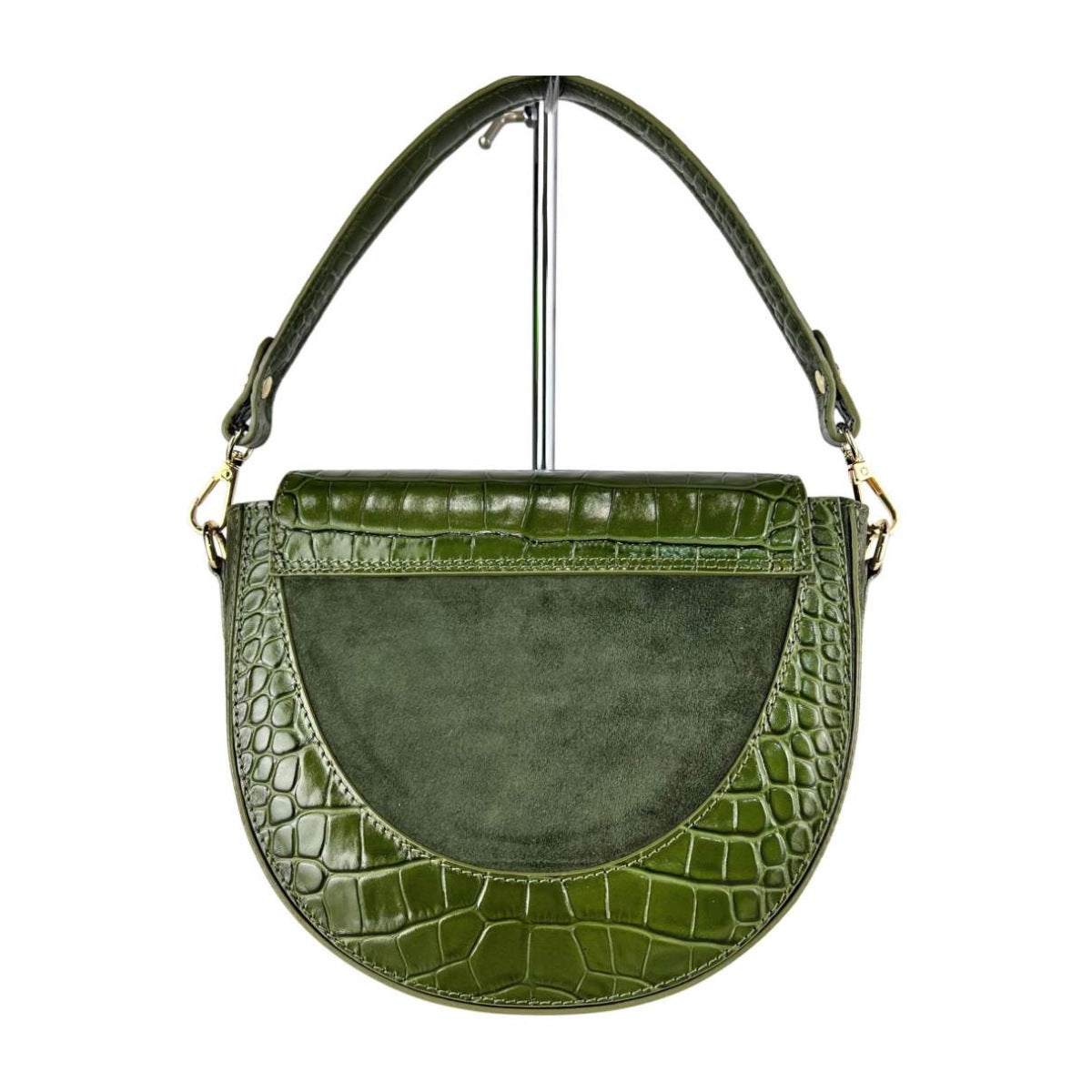 MI616 Olive Green Suede Croc Saddle Bag