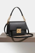 ZZ185 Black Grained Leather Top Handle Bag