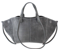 957 Italian Suede Leather Gray Travel  Bag w/ Leather Pouch
