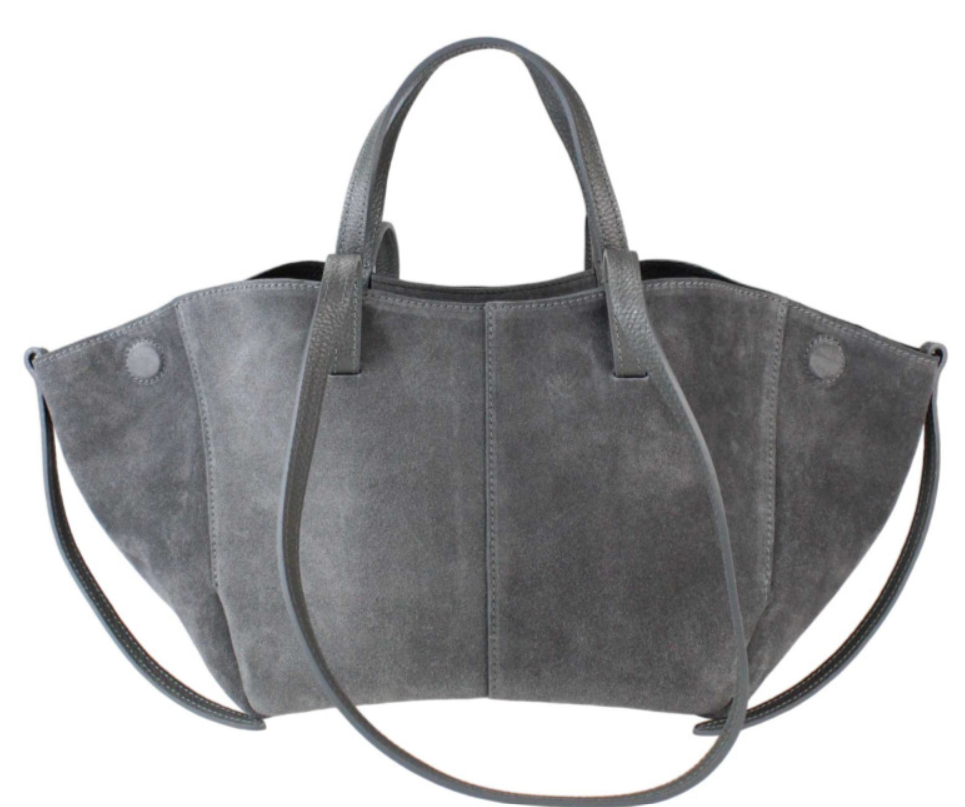 957 Italian Suede Leather Gray Travel  Bag w/ Leather Pouch