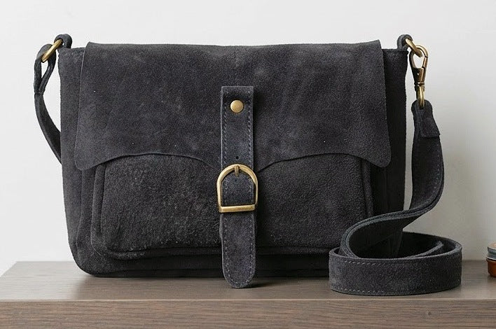 ZZ161 Black Suede Crossbody Bag