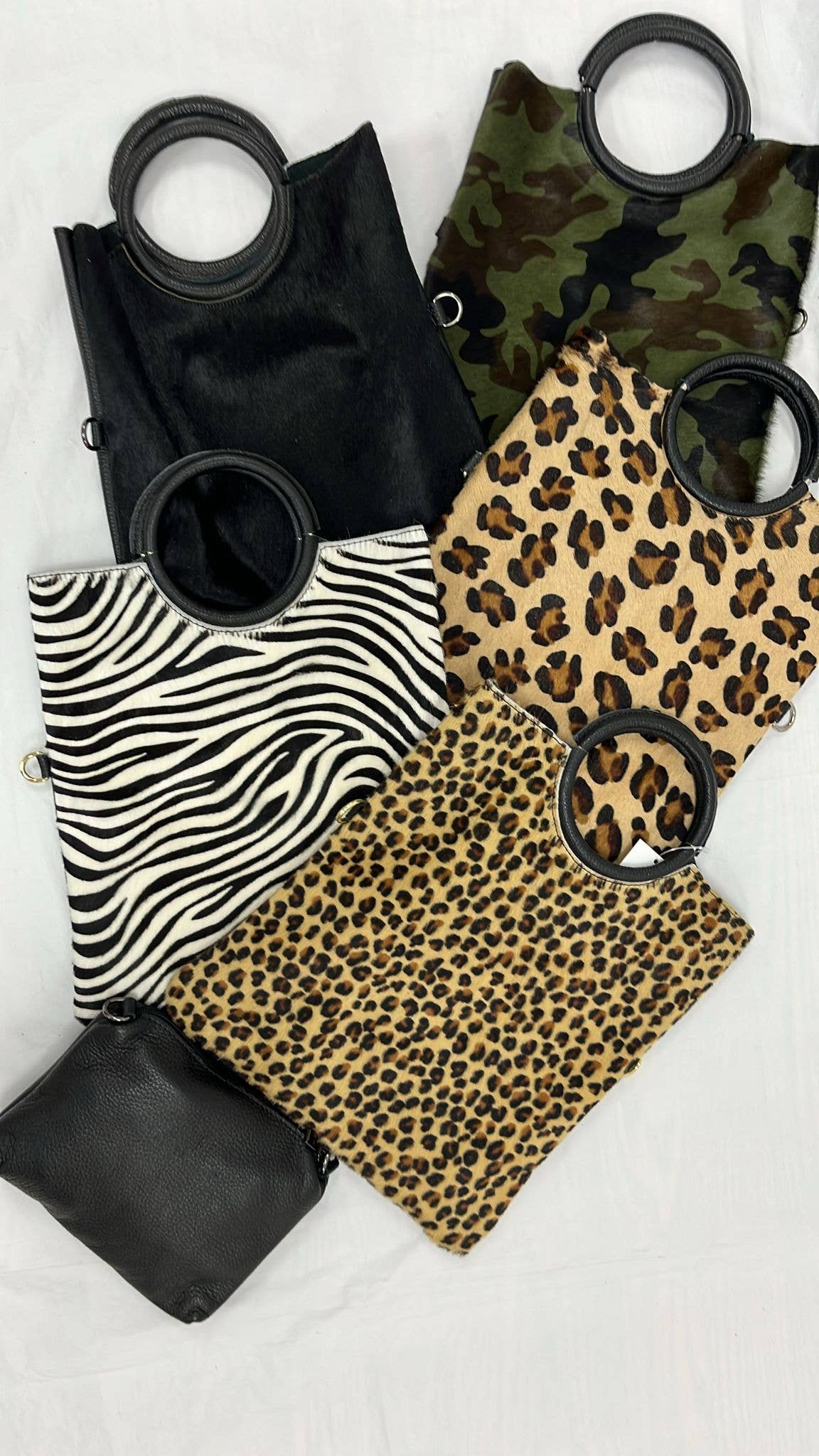 OF607 Italian Calf Hair Animal Print Medium Tote Bag w Pouch