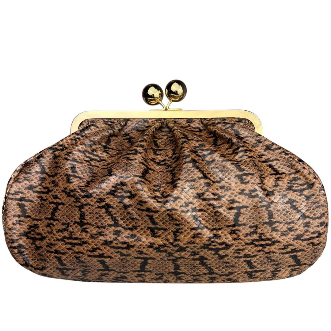 Mi270 Python Print Brown Clip Clutch