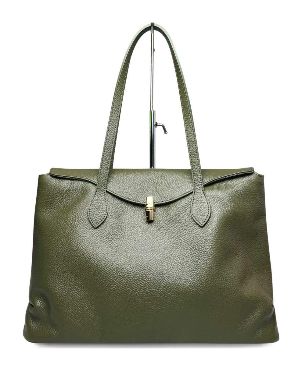 MI549 Olive Leather Padlock Tote