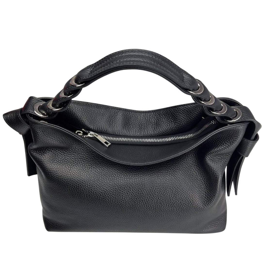 MI506 Black Leather Hobo Bag