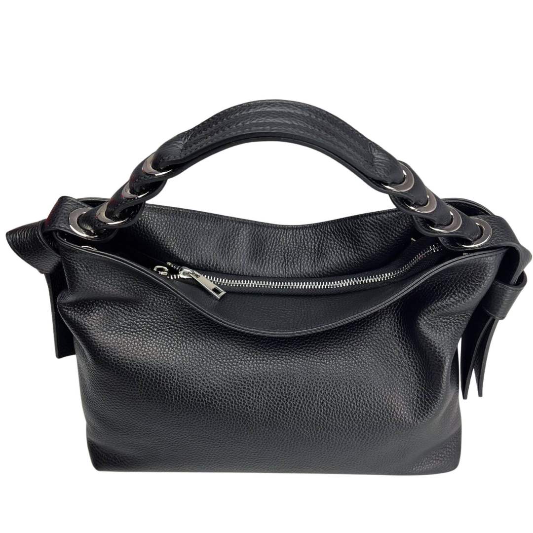 MI506 Black Leather Hobo Bag