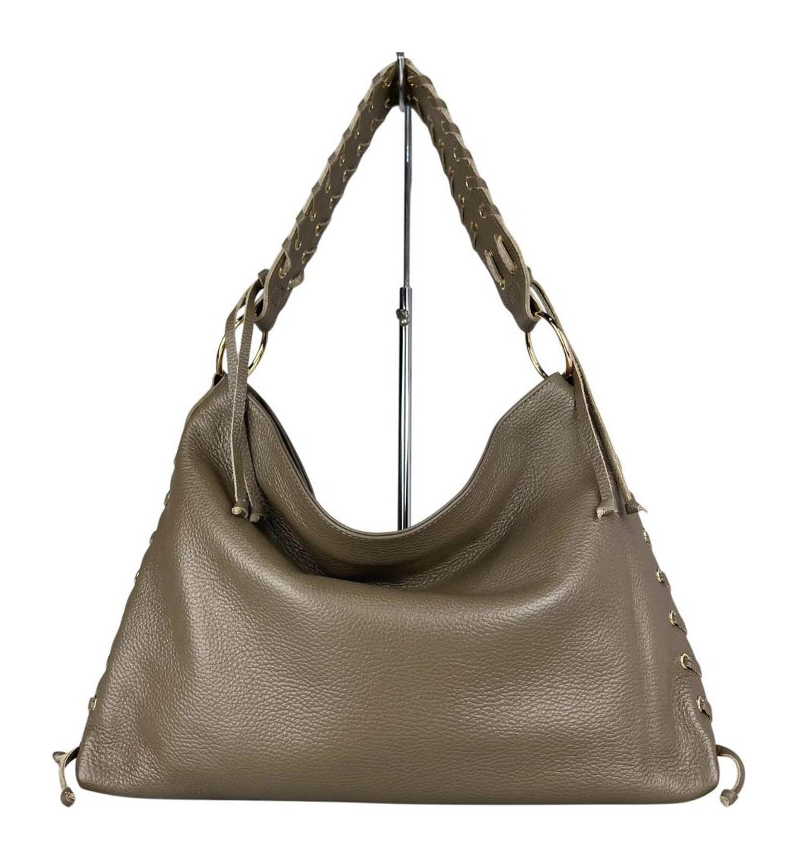 MI587 Dark Taupe Leather Laced Hobo Bag
