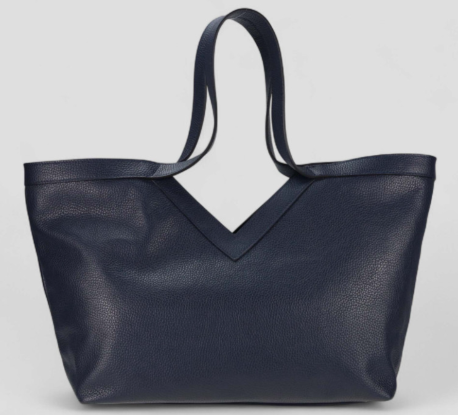 057NA Italian Leather Navy Blue Travel Bag 2 Compartments