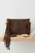 ZZ094 Brown Croco Suede Fringe Crossbody Bag