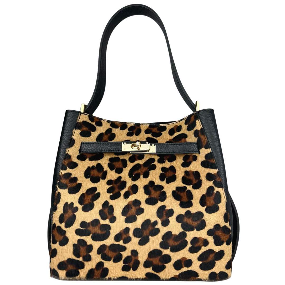 MI526 Animal Print Pony Hair Bucket Bag