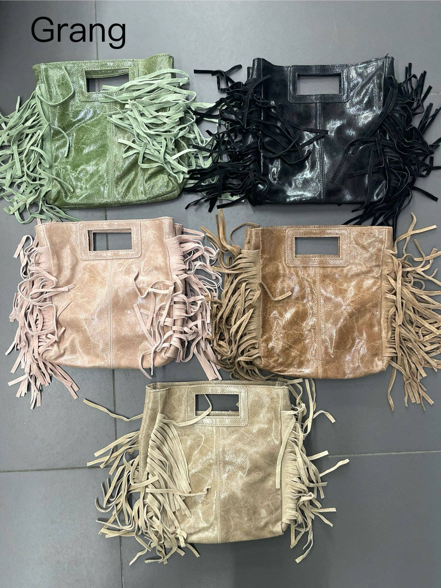 CHFRA Italian Crackled Leather Fringed Crossbody Bag JIJOU