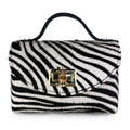 Mi252 Zebra Print White Pony Hair Bamboo-Clasp Bag
