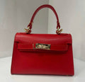 MELBR Red Small Italian Leather Structured Lock Bag