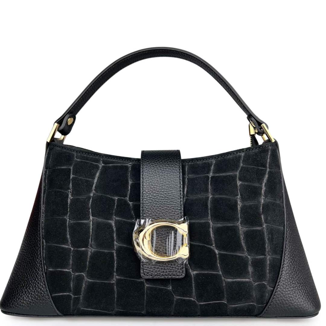 Mi210 Black Croco-Print Accent Bag