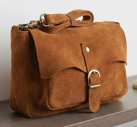 ZZ164 Cognac Suede Crossbody Bag