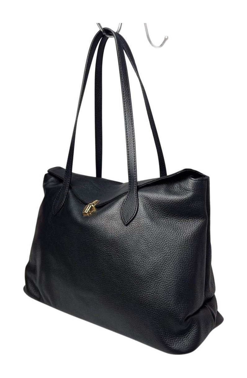 MI545 Black Leather Padlock Tote