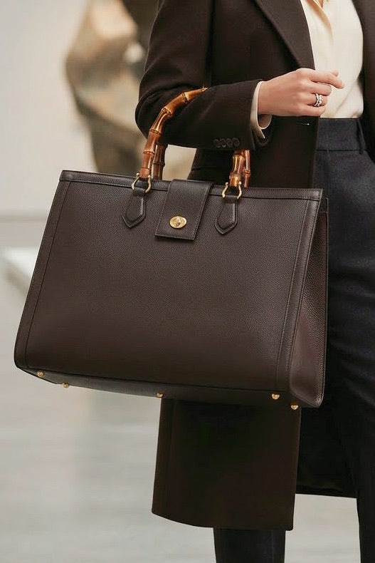 ZZ089 Brown XL Bamboo Handle Handbag