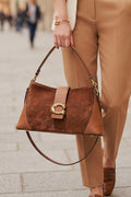 ZZ171 Cognac Leather Suede Shoulder Bag