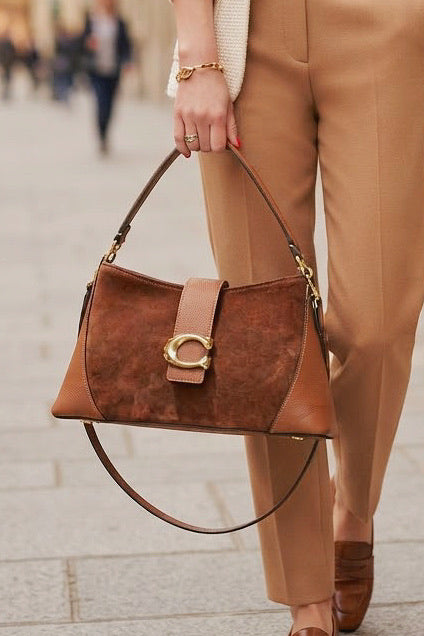 ZZ171 Cognac Leather Suede Shoulder Bag