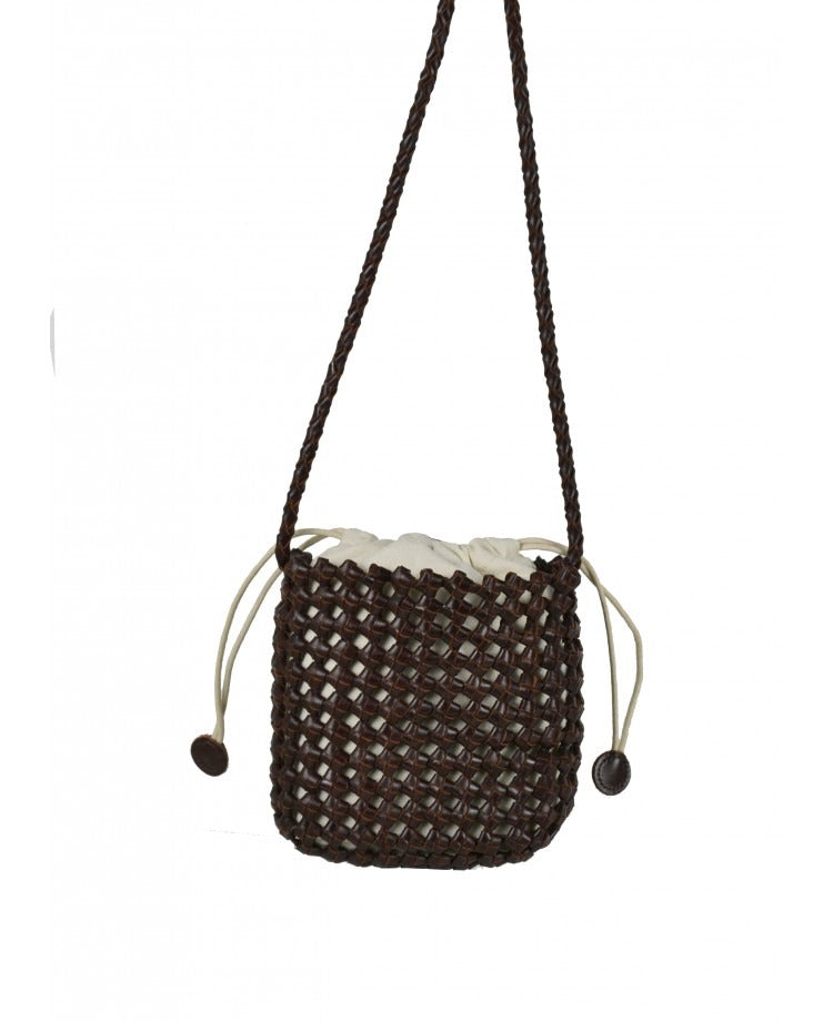 IT5804DB Woven Bucket Bag with Internal Pouch - Deep Brown