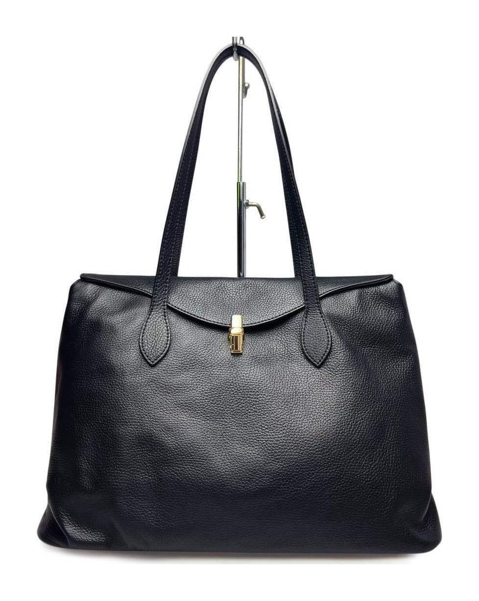 MI545 Black Leather Padlock Tote