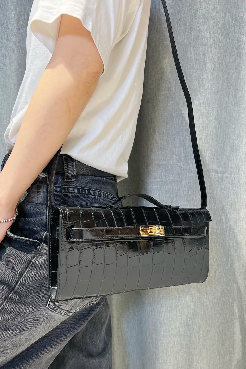 ZZ030 Black Croco Leather Clutch Bag