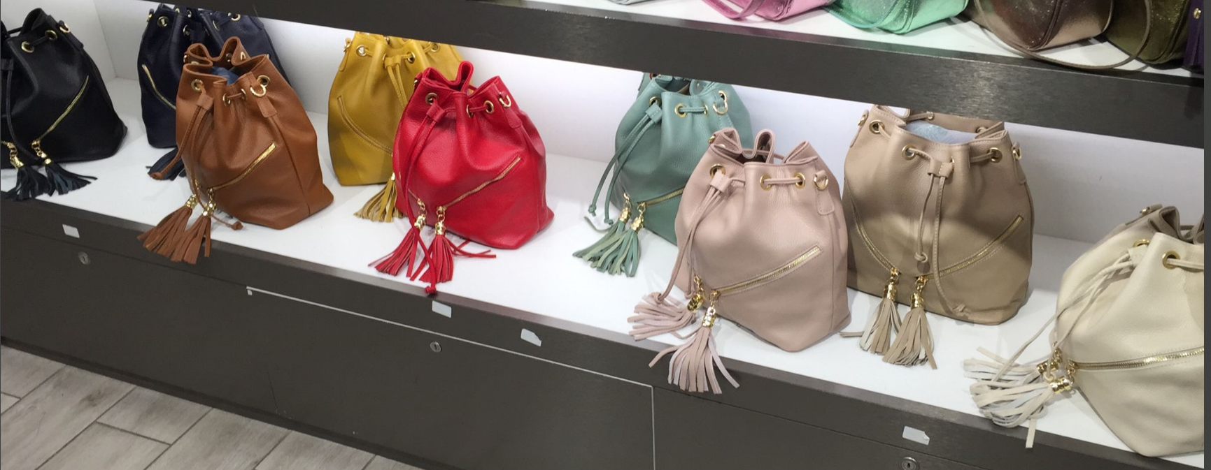 GLBUR  Italian Leather Bucket Bag 2 Zips w/ Tassel Closure