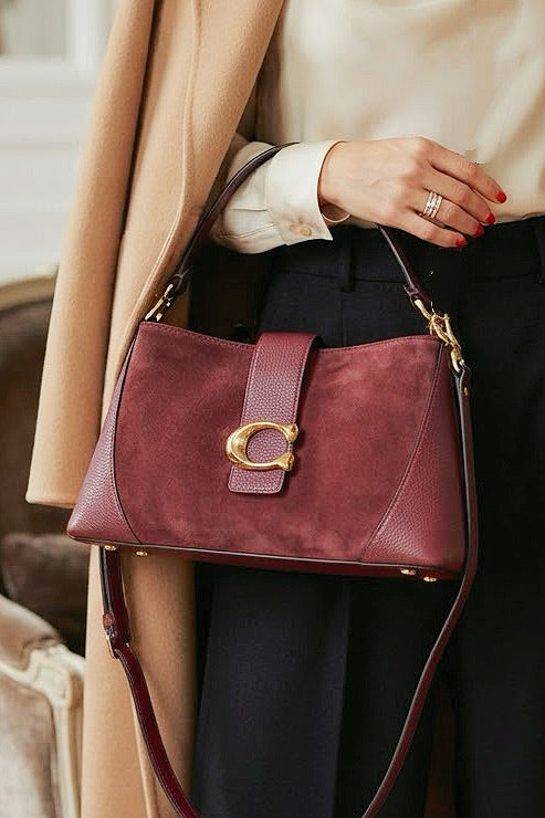 ZZ170 Burgundy Leather Suede Shoulder Bag
