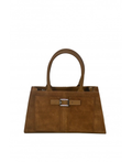IBHBCAM Italian Camel Suede Trapeze Handbag w/ Buckle Detail