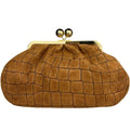 Mi275 Tan Suede Croco-Print Clip Clutch