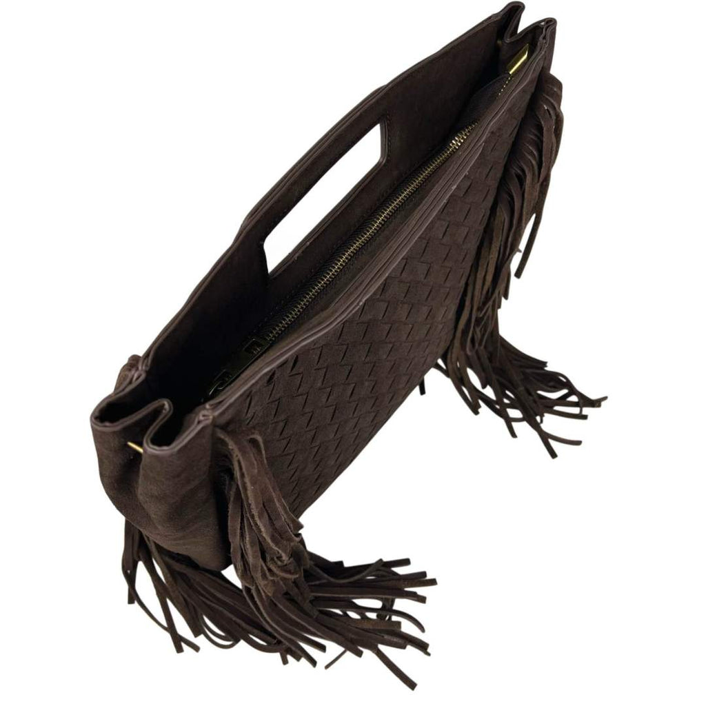 MI483 Dark Brown Suede Woven Fringe Bag
