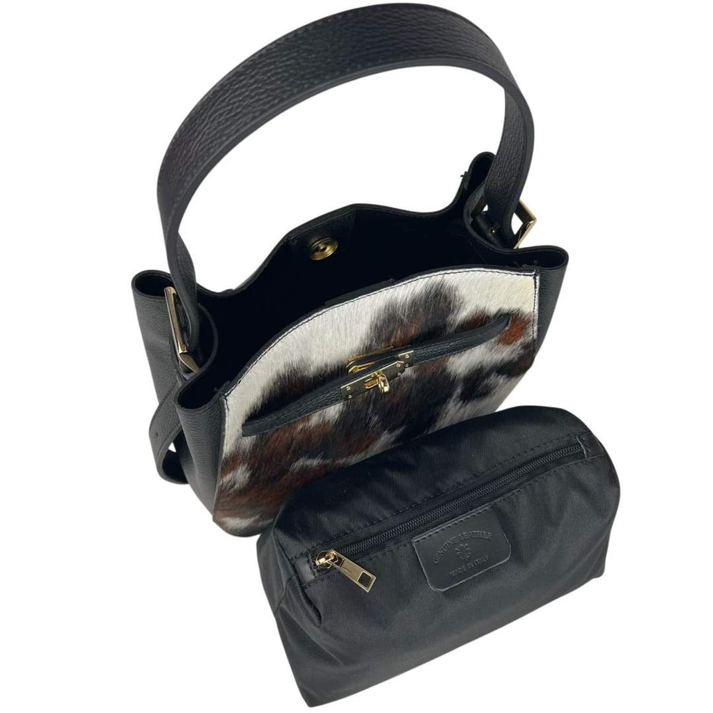 MI525 Cow Print Pony Hair Bucket Bag
