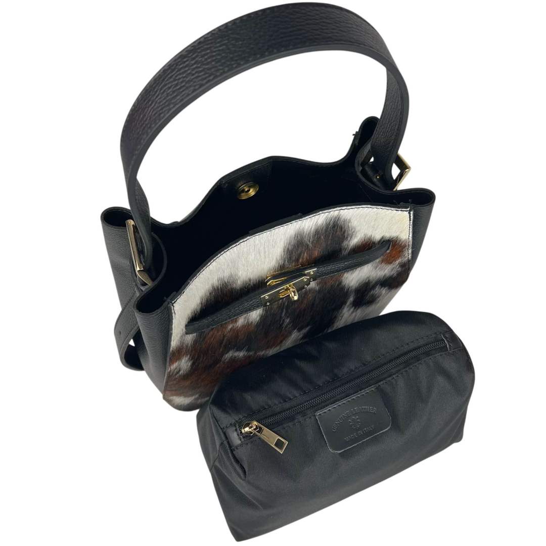 MI525 Cow Print Pony Hair Bucket Bag