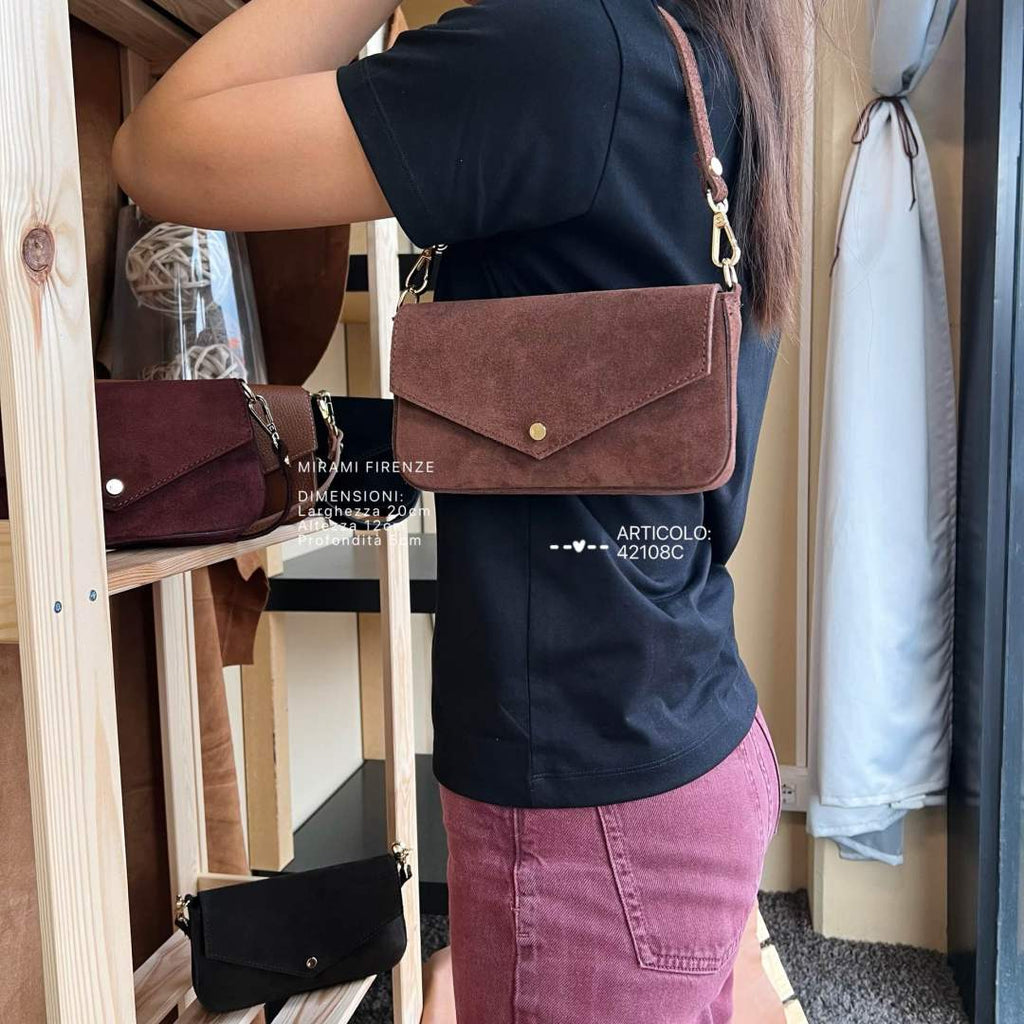 Mi314 Mocha Suede Pouch Bag