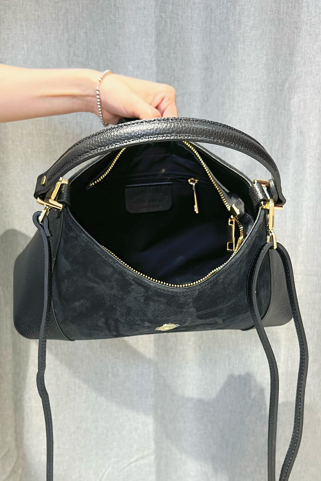 ZZ032 Black Leather Suede Shoulder Bag