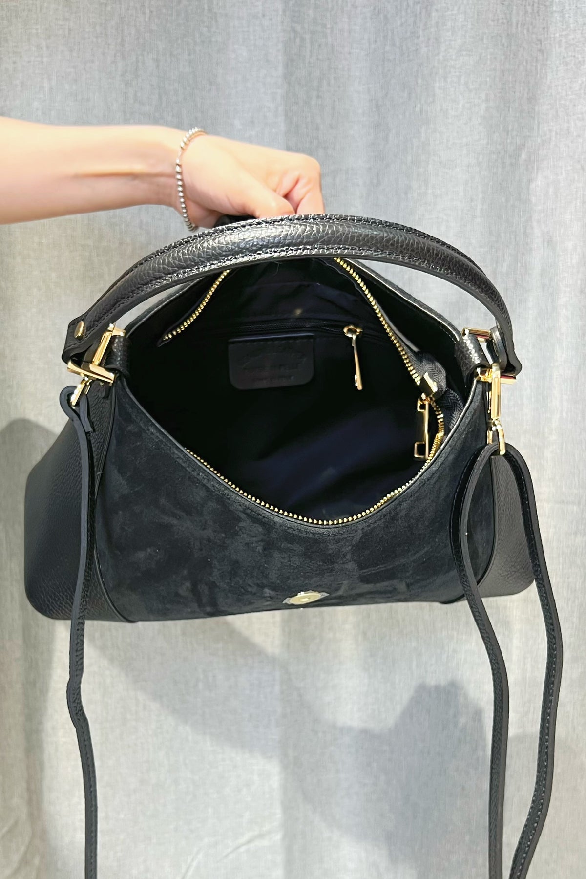 ZZ032 Black Leather Suede Shoulder Bag