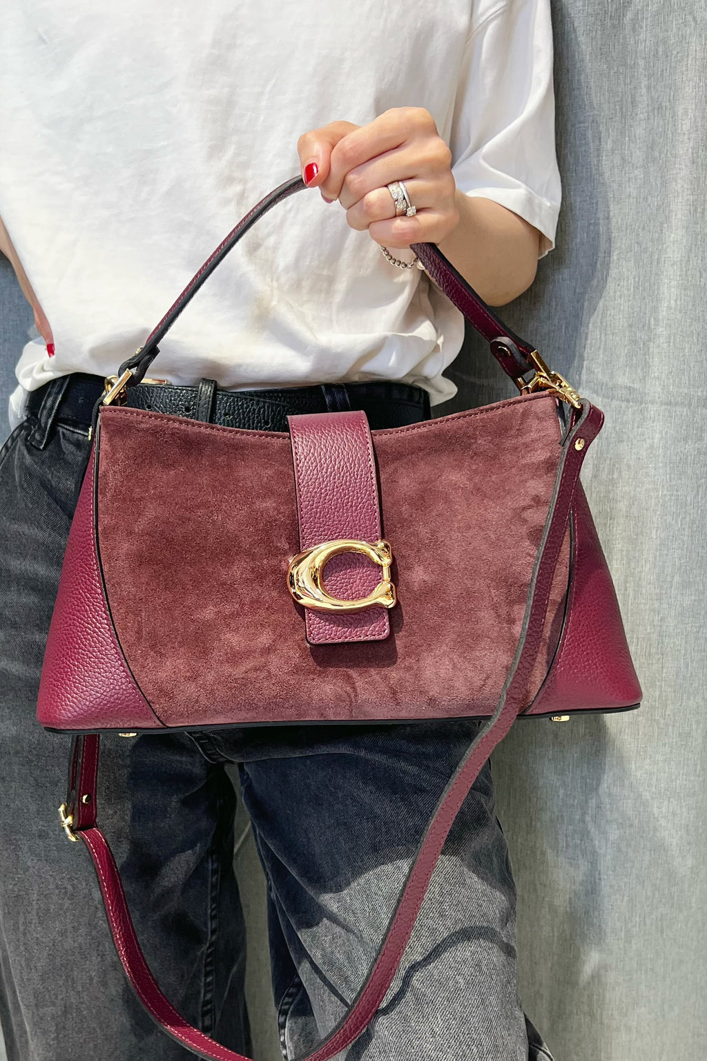 ZZ170 Burgundy Leather Suede Shoulder Bag