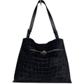 MI532 Black Croco Print Suede Shopper Bag