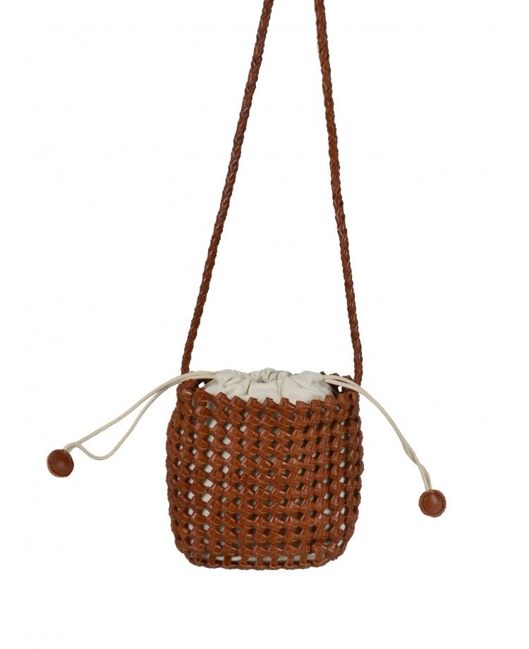 IT5804LB Woven Bucket Bag with Internal Pouch - Leather Brown