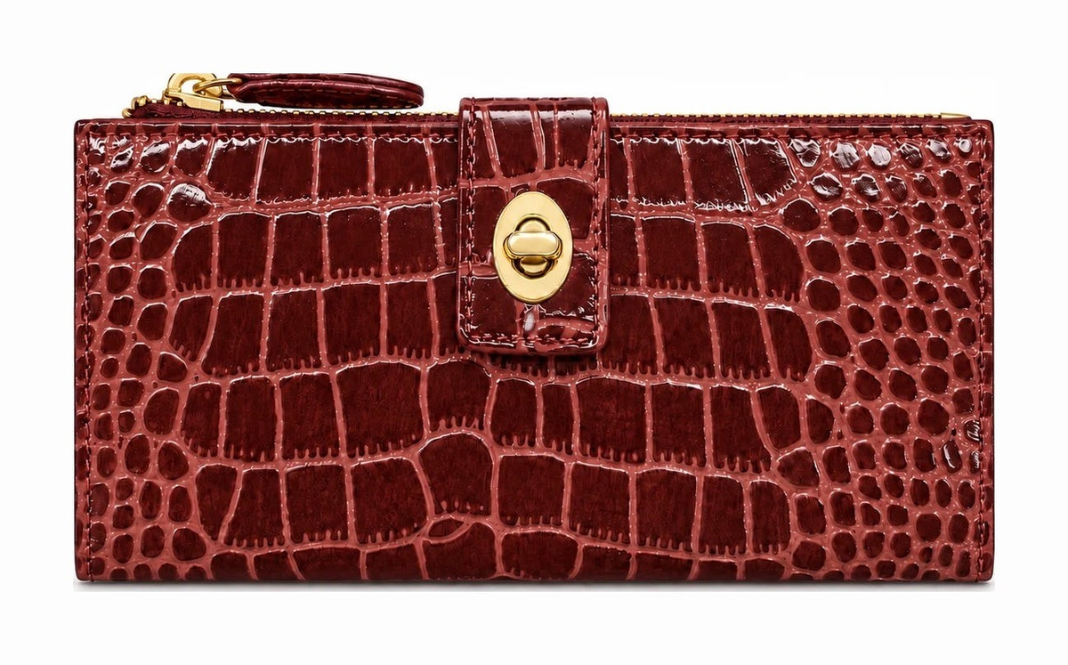 HE004 Burgundy Croc Long Wallet