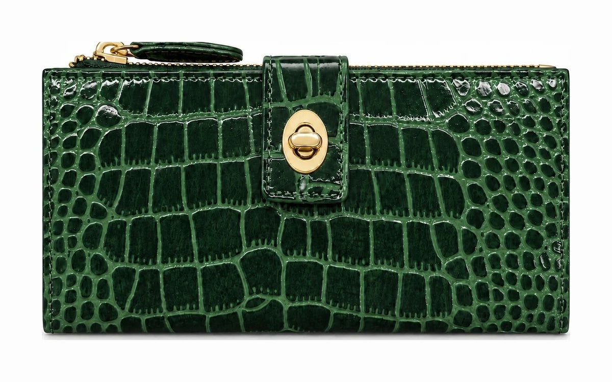 HE005 Forest Green Croc Long Wallet